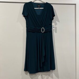 R&M Richards Asymmetrical Teal Dress with Embellished Waist